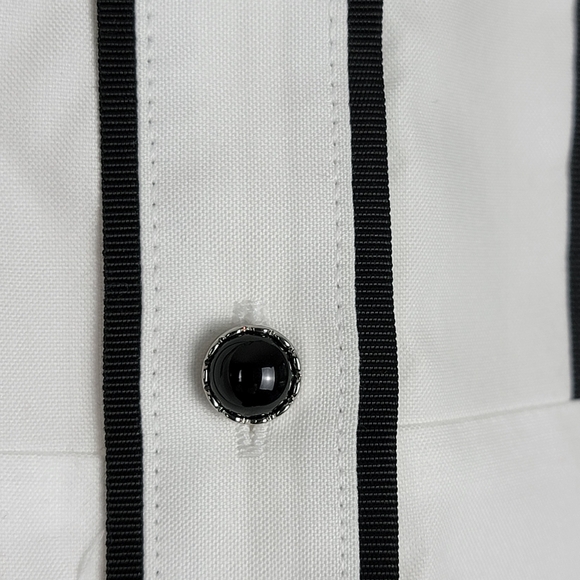 Foxcroft White Blouse Black Accents Crisp Cotton Shirt 10 Wrinkle Free Office - Picture 4 of 8
